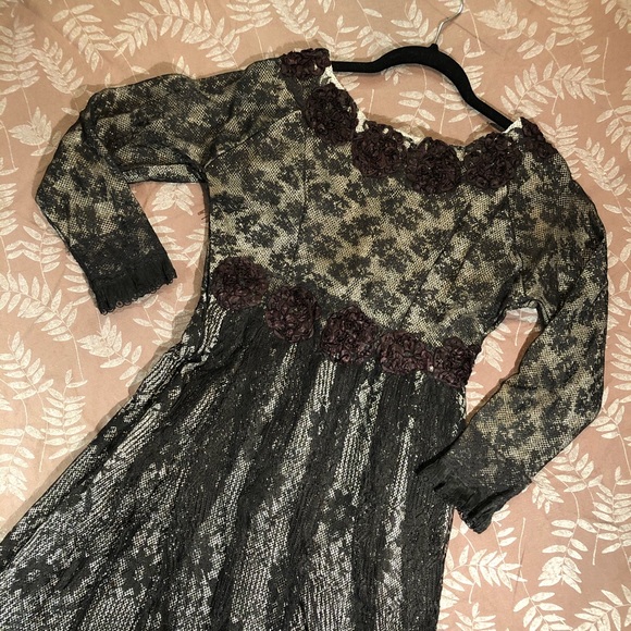 Vintage Blk Lace OOAK Handmade Formal Silver Dress - Picture 4 of 16